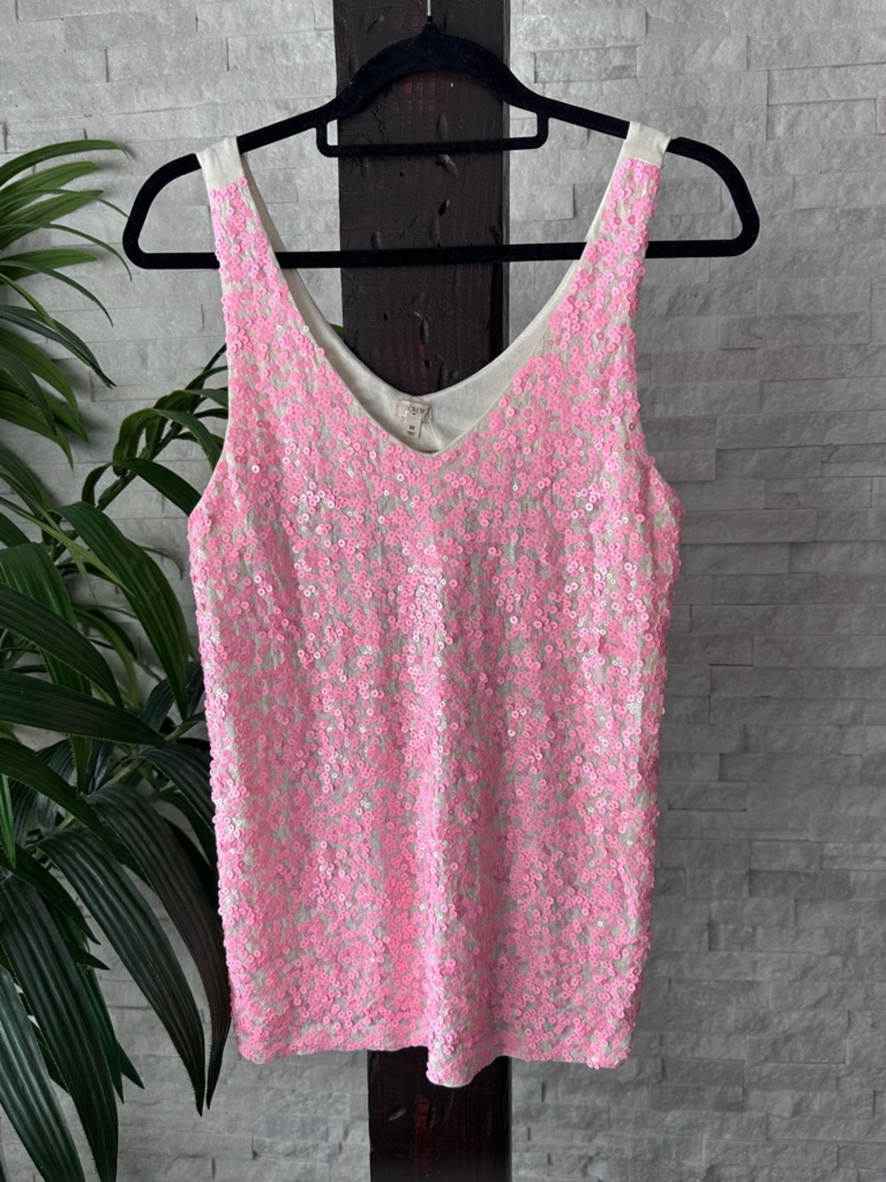 J. Crew Pink Sequin Cream Jersey Tank Blouse Size M New with Tags
